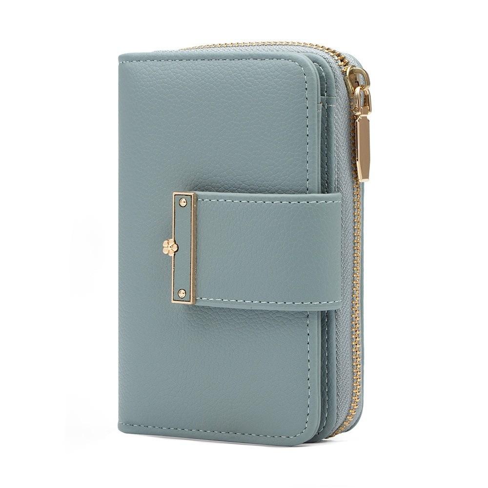 Portable Solid Color Wallet Multiple Card Anti-splash Water Women Card Bag Polyester Fashion Zipper Leather Purse for Mom