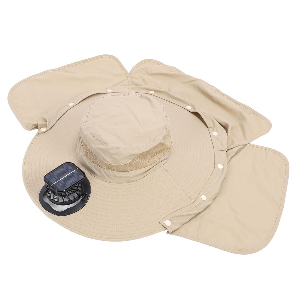 Solar Fan Sun Hat USB Rechargeable   UPF50 Waterproof Wide Brim Fishing Hat with Neck Flap for Beach Garden Outdoor Sports