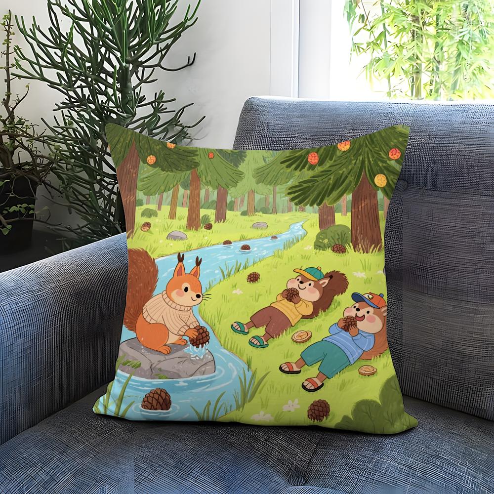Cute Squirrel Cushion Cover Comfortable Reversible Pillow Cover Ideal for Car Sofa Bedroom & Beyond