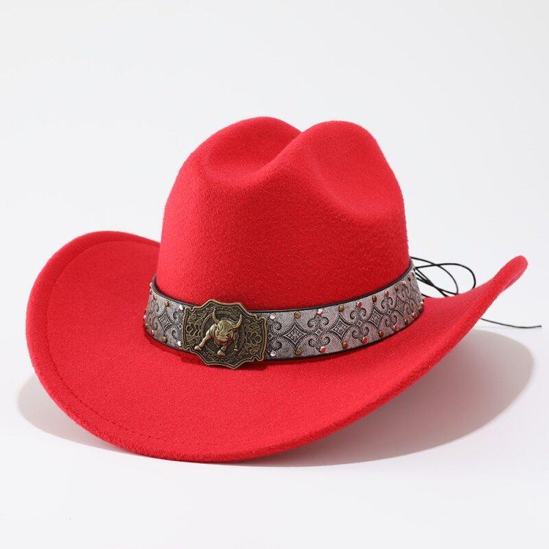 Popular European and American style imitation woolen big-brimmed top hat, men's and women's classic fashion western cowboy hat
