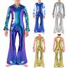Boys Disco Costume Patchwork Printed Design Shiny Metallic Lapel Collar Long Flare Sleeve Bell Bottomed Pants Jumpsuit