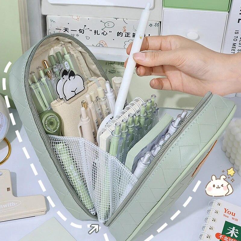 Kožené pouzdro na tužky Velkokapacitní sáček na tužky Přenosná krabička na pera Pouzdro na tužky Pouzdro na psací potřeby Úložný sáček Školní potřeby