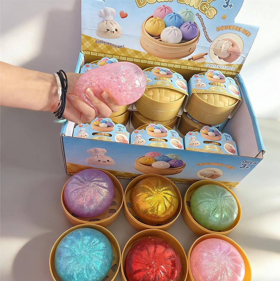Topmix New 1-12Pcs Glitter Dumpling Glitter Dumpling Squishy With Box Dumplings Sensory Squeeze Toy For Stress Relief