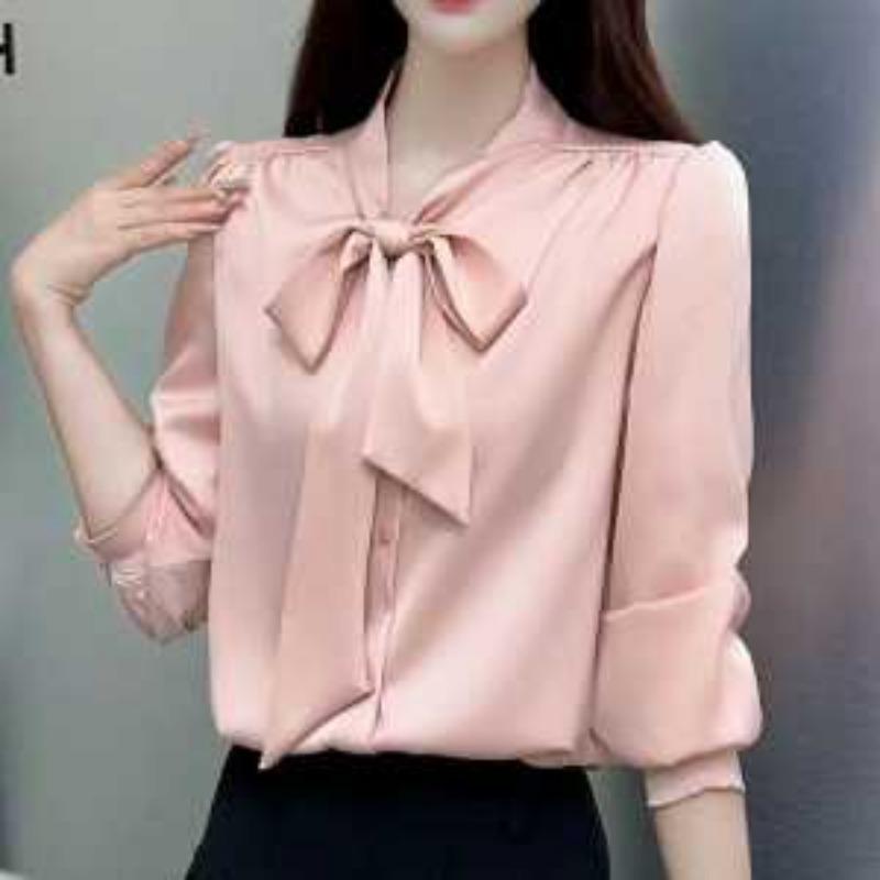 Damenbekleidung Seidenhemd mit Schleife Neu Knitterarmes Hemd