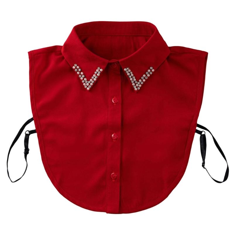 Jeweled Half Shirt False Collar Beaded Pearls Spread Lapel Rhinestones Art Collar Sweet Shawl False Decorative Shawl красный