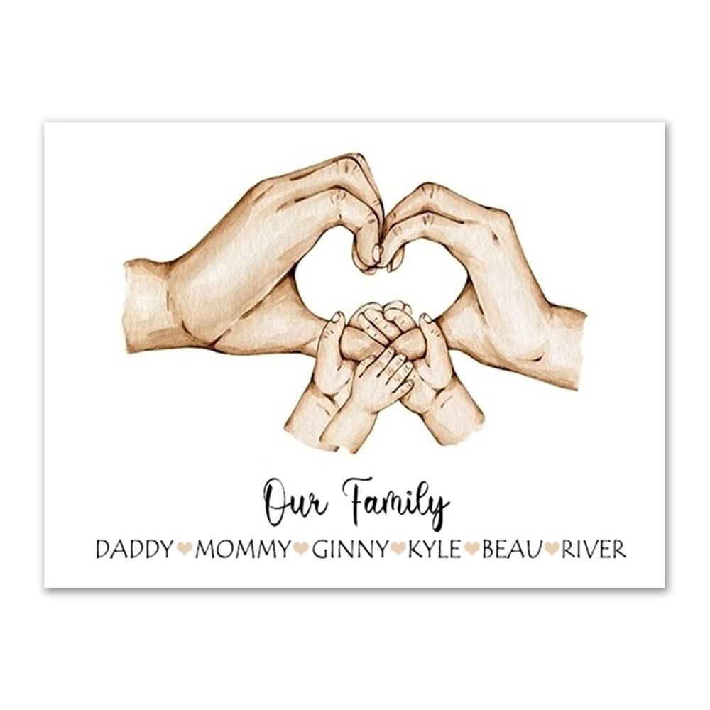 Personalized Family Canvas Painting Customize Parent Child Palm Wall Art Prints Memorial Day Family Gift Wall Decor Painting