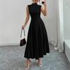 European and American Women's Clothing Temperament Commuting Sexy Elegance Solid Color Slim-fitting Sleeveless Dress Long Dress