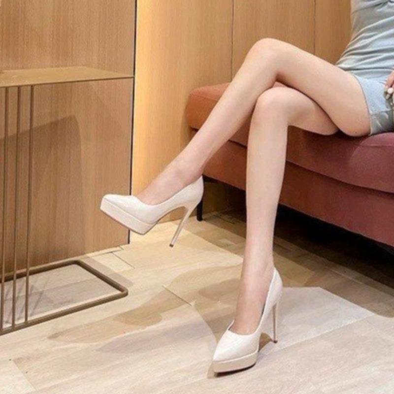 Fashion Banquet Super High Heel Single Shoes Autumn New Pointed Toe Shallow Mouth Slip-on Platform Non-Slip Stiletto Shoes