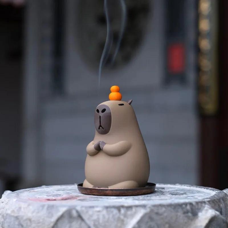 Meditation Incense Burner Capybara Mosquito Coil Holder with Tray Ornaments for Small Medium-sized Pan Incense, Home Decoration