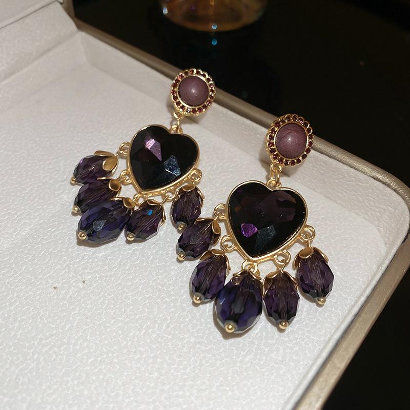 Super Flash Diamond Purple Flower Pearl Stud Earrings French Earrings