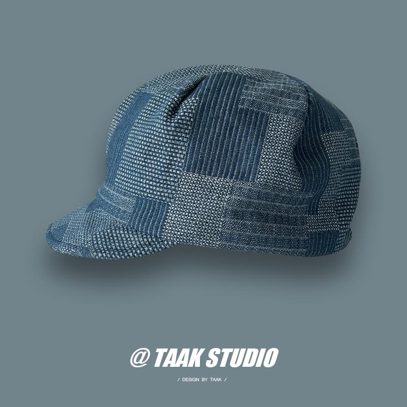 Vintage denim beret children's summer painter hat versatile face small literary octagonal hat newsboy hat