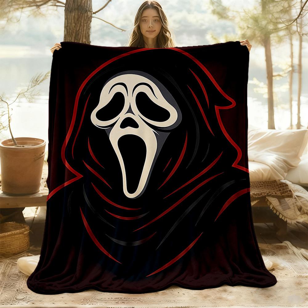 1PC Ghostface Scream Outdoor Flannel Throw Blanket - HD Printed Lightweight Soft Warm All-Season Blanket for Sofa, Bed, Travel, Camping 035