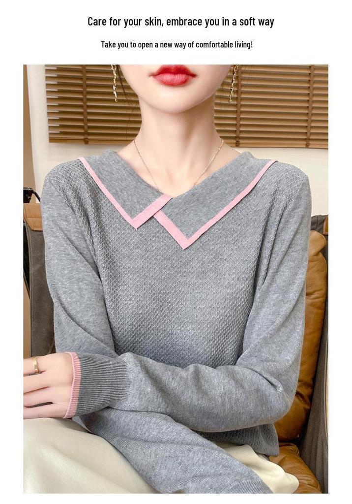 Women's Doll Collar Honeycomb Knit Sweater - Soft, Versatile, and Stylish Autumn/Winter Outerwear.