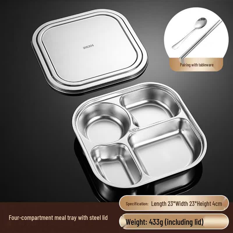 RuHan 316 Stainless Steel 4-Compartment Lunch Box with Lid