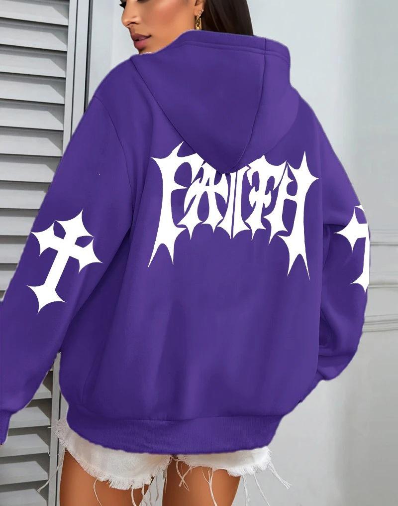 Women's Creative Faith Art Fleece Hoodie - Autumn Casual Loose Fit with Pockets