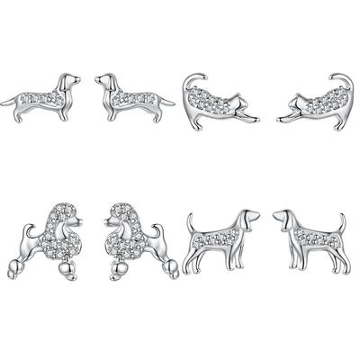 Cercei mici cu șurub în formă de pisică, cățeluș, câine teckel, animal drăguț, cercei cu șurub din argint sterling S925.