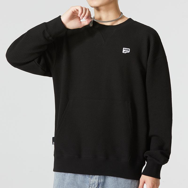 PUMA Downtown Series Pocket Solid Color Sport Casual Pullover Hoodie Men Tops Black 537730-01