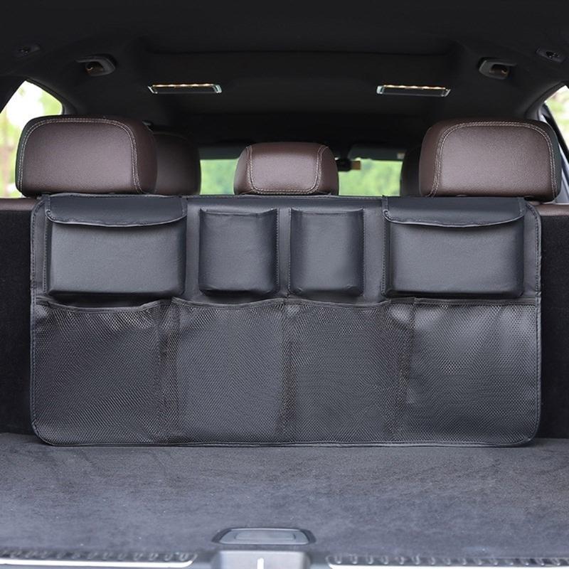 Trunk Hanging Organizers, Backseat Bag, Car Interior Accessories with 4 Pockets & 4 Mesh Pouches for Groceries
