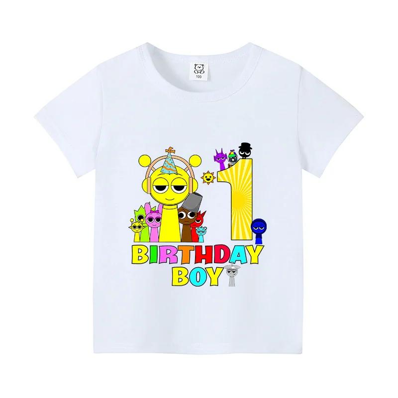 

2025 Sprunki Summer Short Sleeve T-shirts Boys Number 3-14 Printed T-shirt Children Short Sleeve Tee Kids Clothes Birthday Gift 150