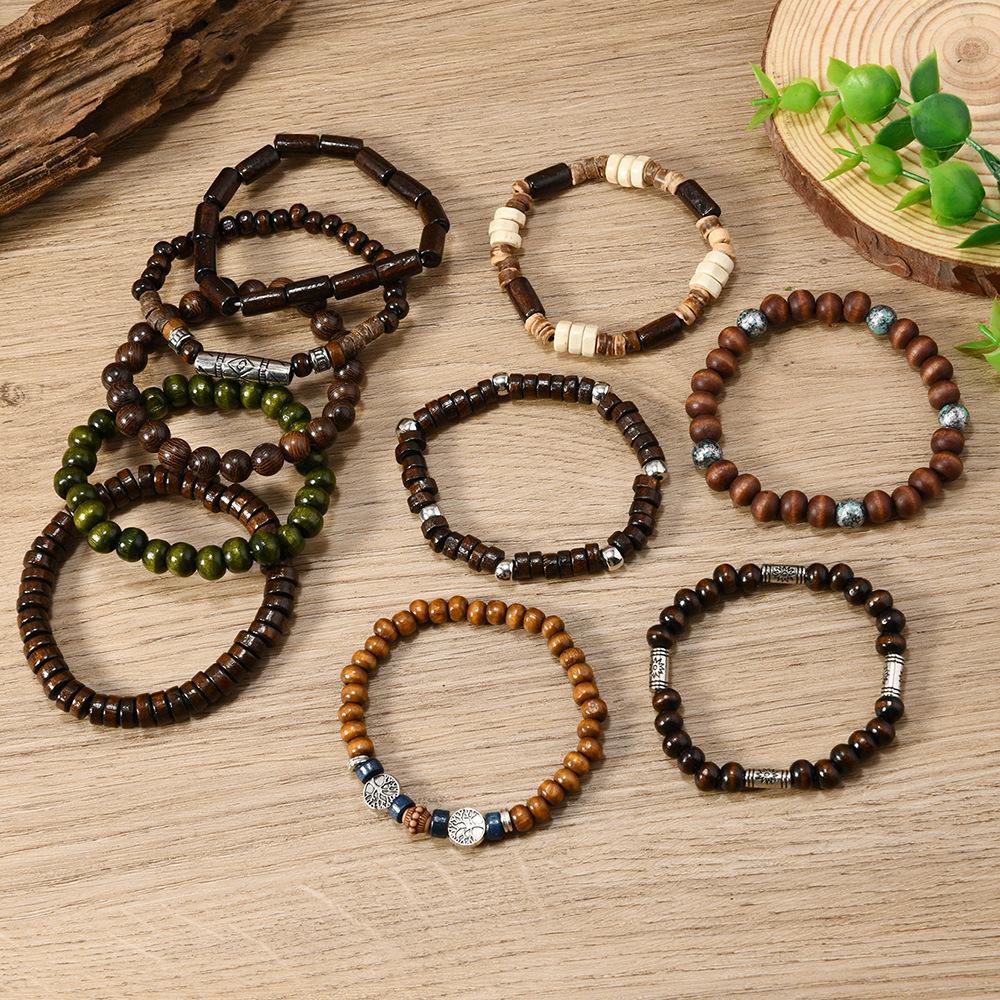 Bohemian Coconut Shell Wood Bead Beaded Elastic Line Men's Bracelet Bracelet