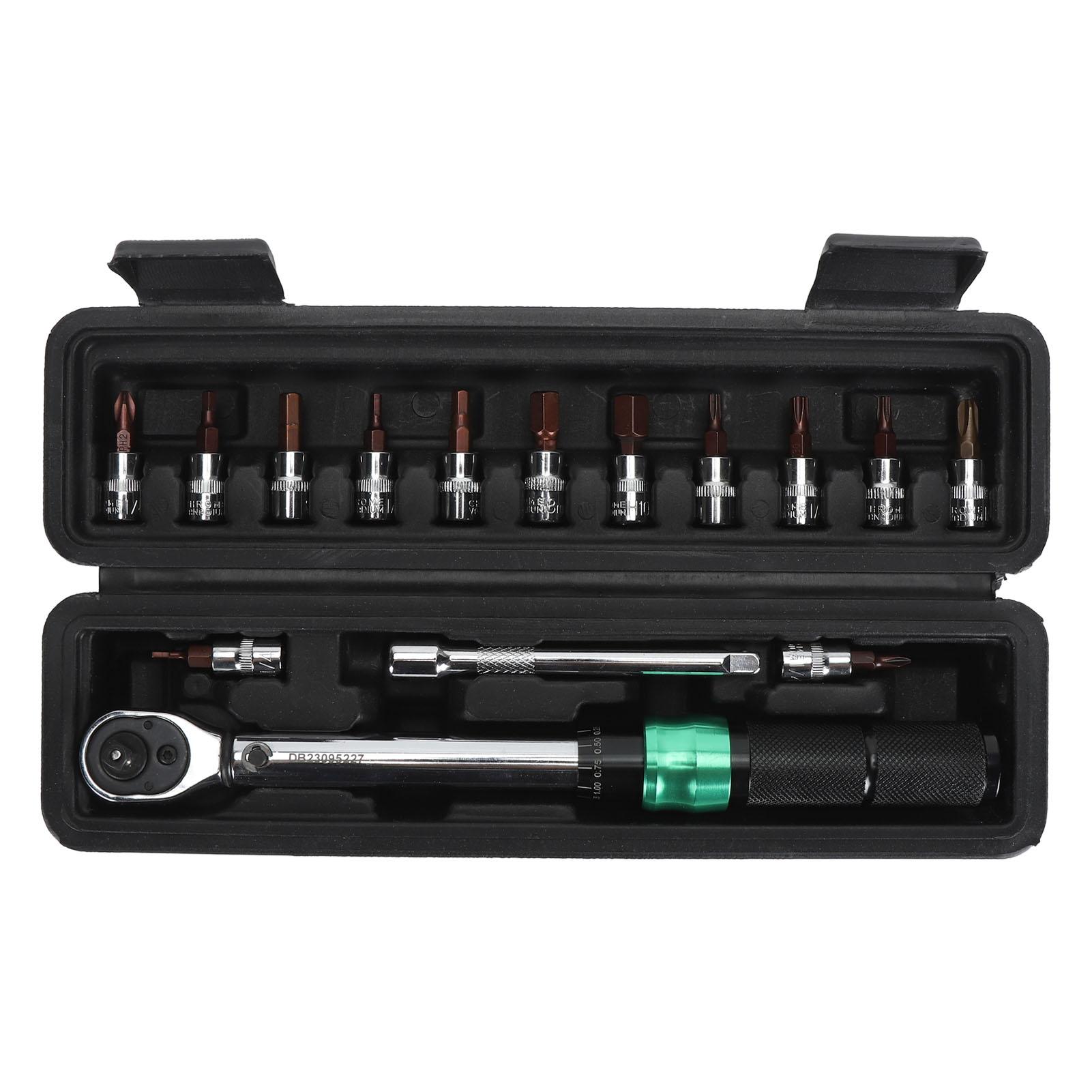 

15Pcs Torsion Wrench Set Multifunctional Stainless Steel Wrenches 1 4 Drive 5‑25Nm Black