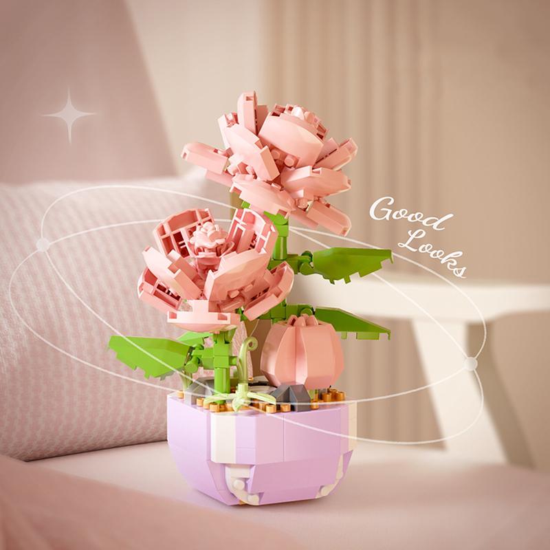 Mini Potted Building Block Sets Plastic Flowers Blocks Kids DIY Educational Toys Decoration For Home