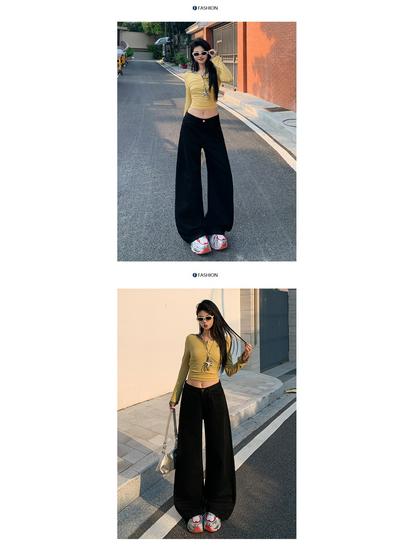 Women's Khaki Wide-Leg High-Waisted Slimming Floor-Length Jeans - 2025 Autumn/Winter Collection