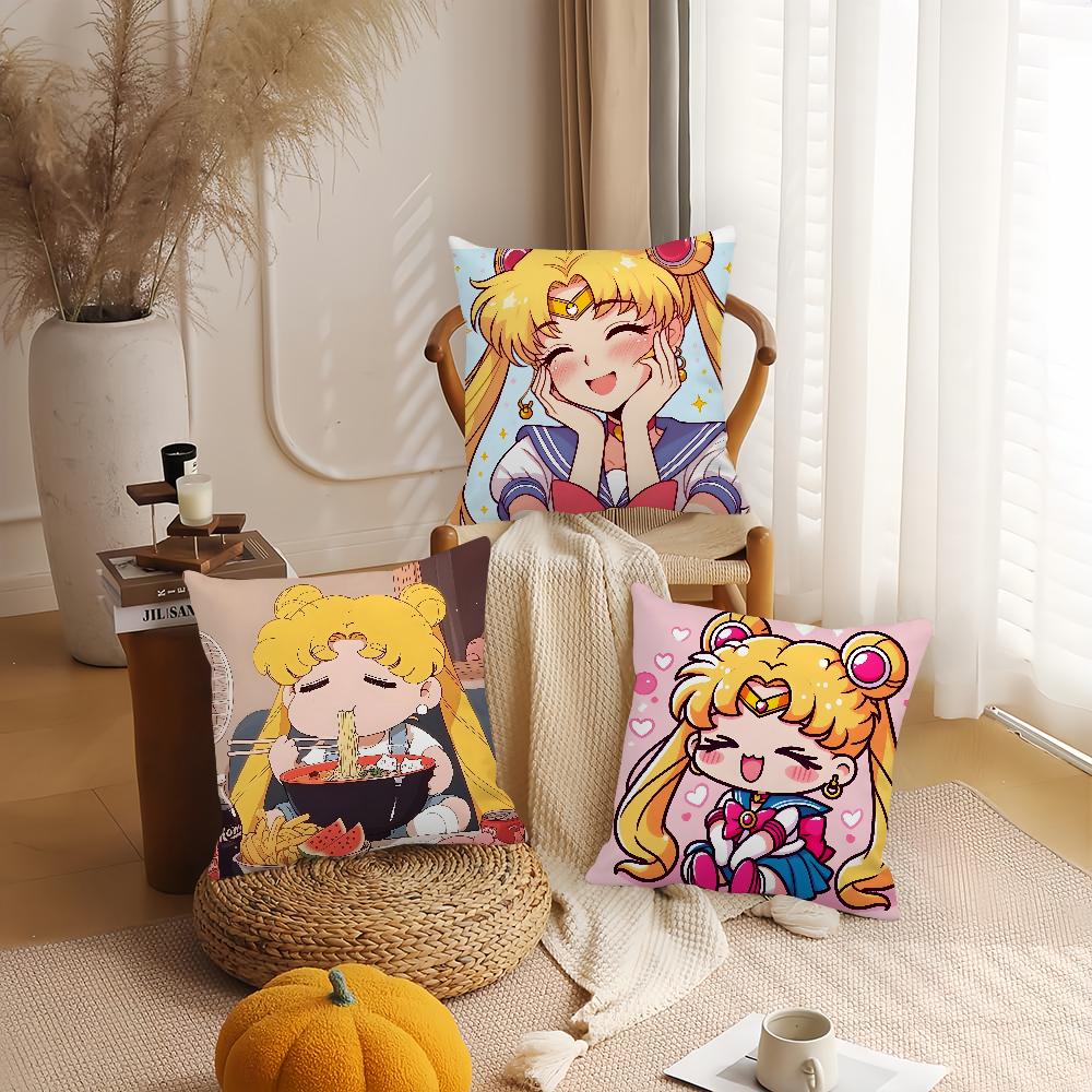Cartoon S-SAILOR Cute M-M-MOONS Pillow Case Home Cushion Cover Suitable For Office Sofa Car Suitable For All Seasons