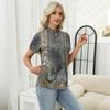 Women's Casual Floral Print V-Neck Short Sleeve Decorative Button T-Shirt Top