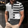 Plus Size Men's Clothing Striped Polos T-Shirts Summer Short Sleeve 3d Printed Streetwear Male Zippers POLO Tee Casual Tops