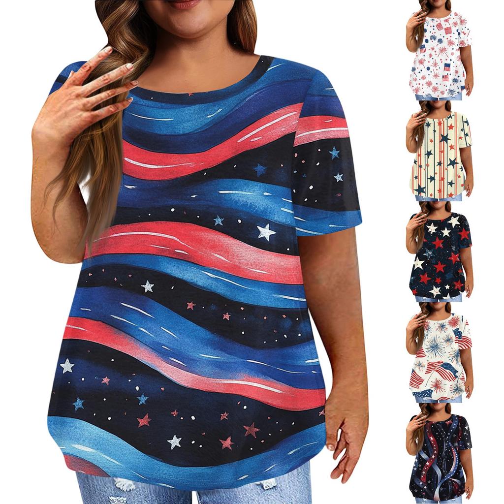 Women's Large Size T-Shirt Casual Tie-dye Round Neck Short Sleeve Top