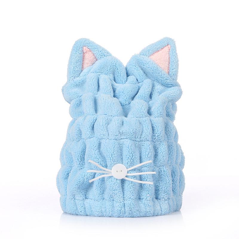 Women's Quick-Dry Coral Fleece Hair Wrap - Soft, Absorbent Cat Ear Bath Cap