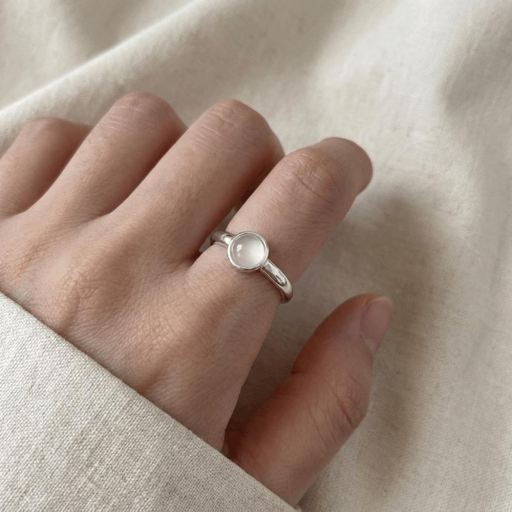 Silver Opening Ring Round Oval Finger Ring Aesthetic Stone Eye Ring Gift