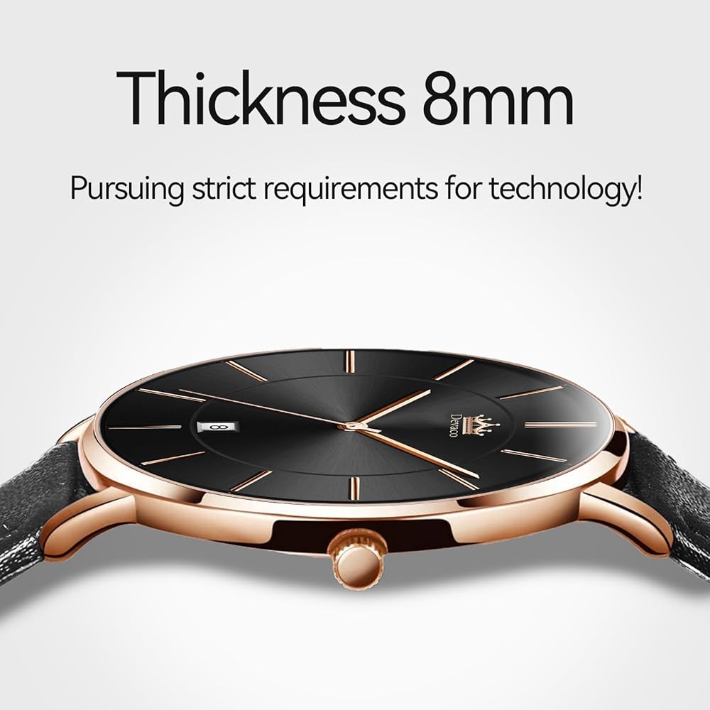Men's Ultra-Thin Watch 6.5mm Simple Fashion Casual Business Japanese Quartz Movement 40mm Black Leather Band