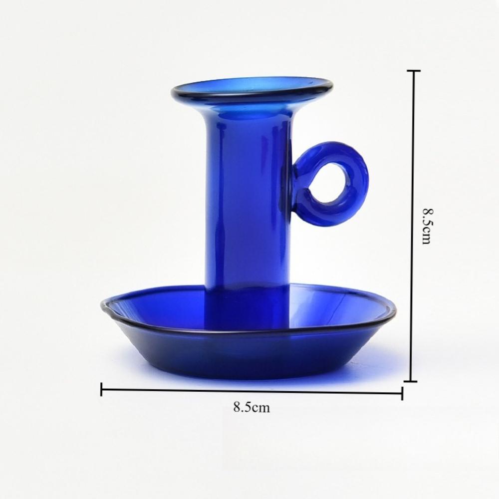 European-style Creative Colored Glass Candlestick Round with Handle Transparent Retro Home Candlestick Living Room Home Decor