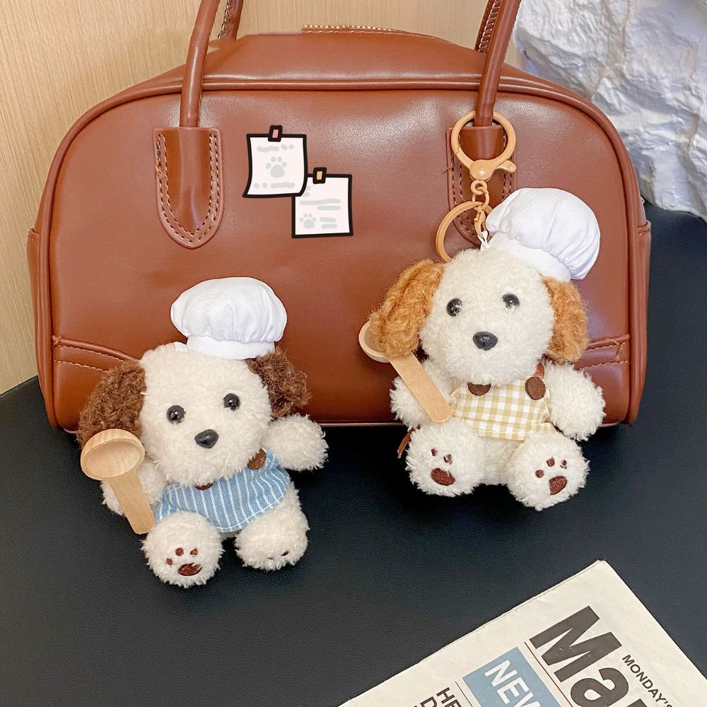 Fluffy Chef Style Dog Plush Keyrings Soft Stuffed Animals Backpack Keyrings Hanging Accessory