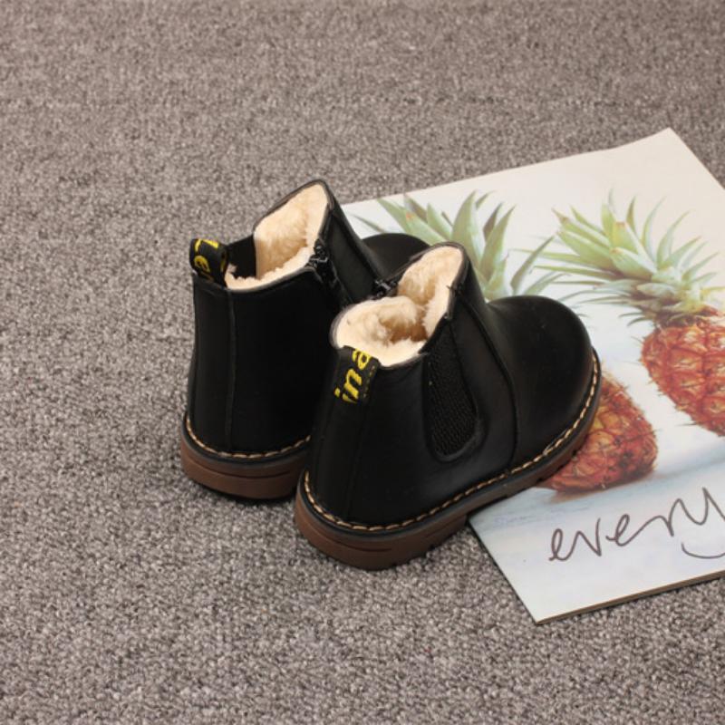 Children's Snow Boots Autumn and Winter Boys' British Style Non-slip Wear-resistant Warm Solid Color Cotton Boots Girls' Short Boots