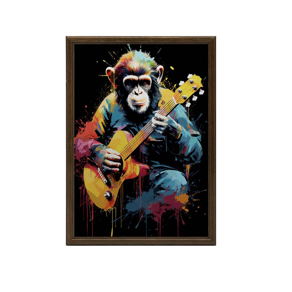 Małpa Z Gitarą Małpa Z Gitarą, 70X100 Cm, Rama Aluminiowa Czarna, Papier Matowy 230 Gsm