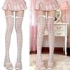 Women's Mesh Lace Long Stockings with Romantics Heart Detail And Ruffle Trim Bows Accent For Daily Wear Party Outfits