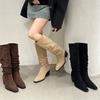2025 Autumn and Winter Retro Suede Stacking Boots Women's Thick Heel Western Cowboy Boots Are Thin, Wrinkled and Tall, But Over the Knee