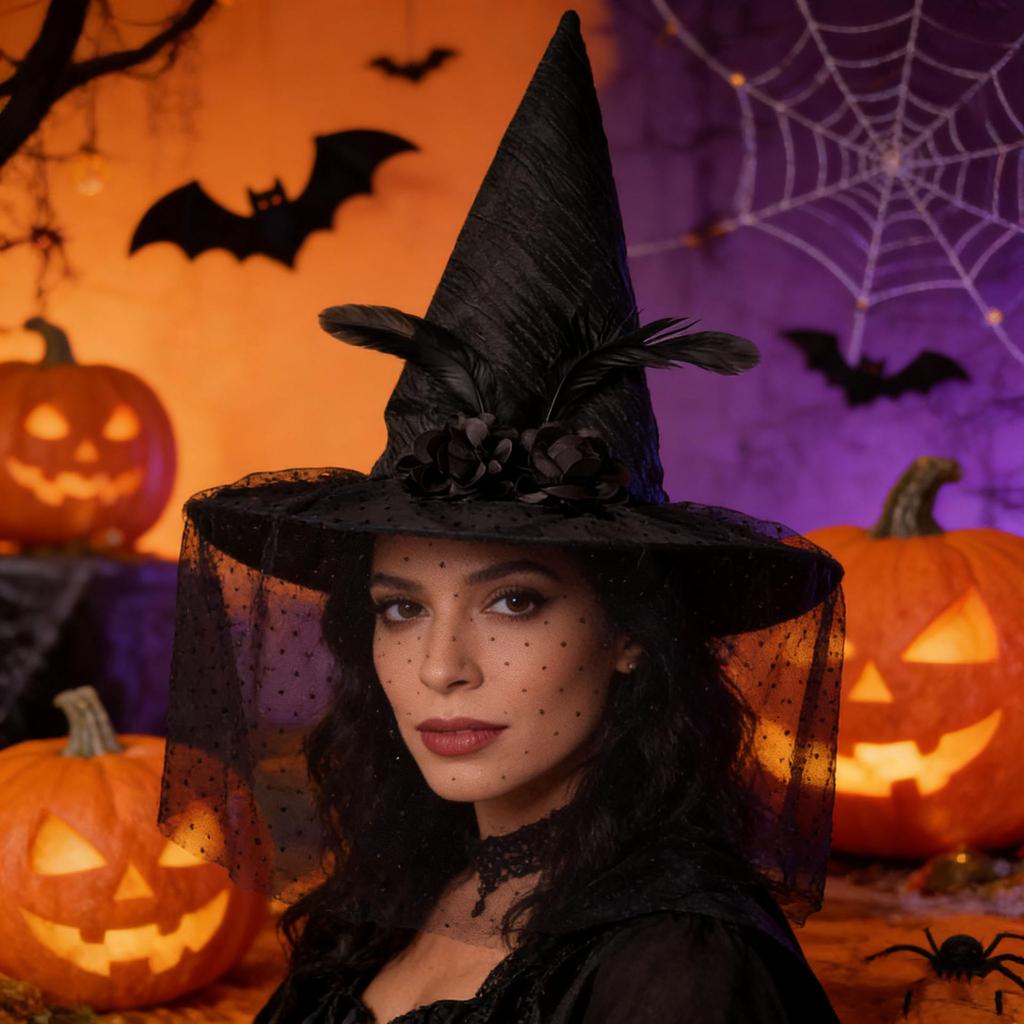 Pleated Lace Witch Hat - Halloween Costume Accessory