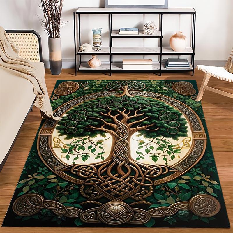 Celtic Tree of Life Carpet with Knot Pattern and Green Leaves Design Suitable for use as an anti-slip for living room bedroom sofas