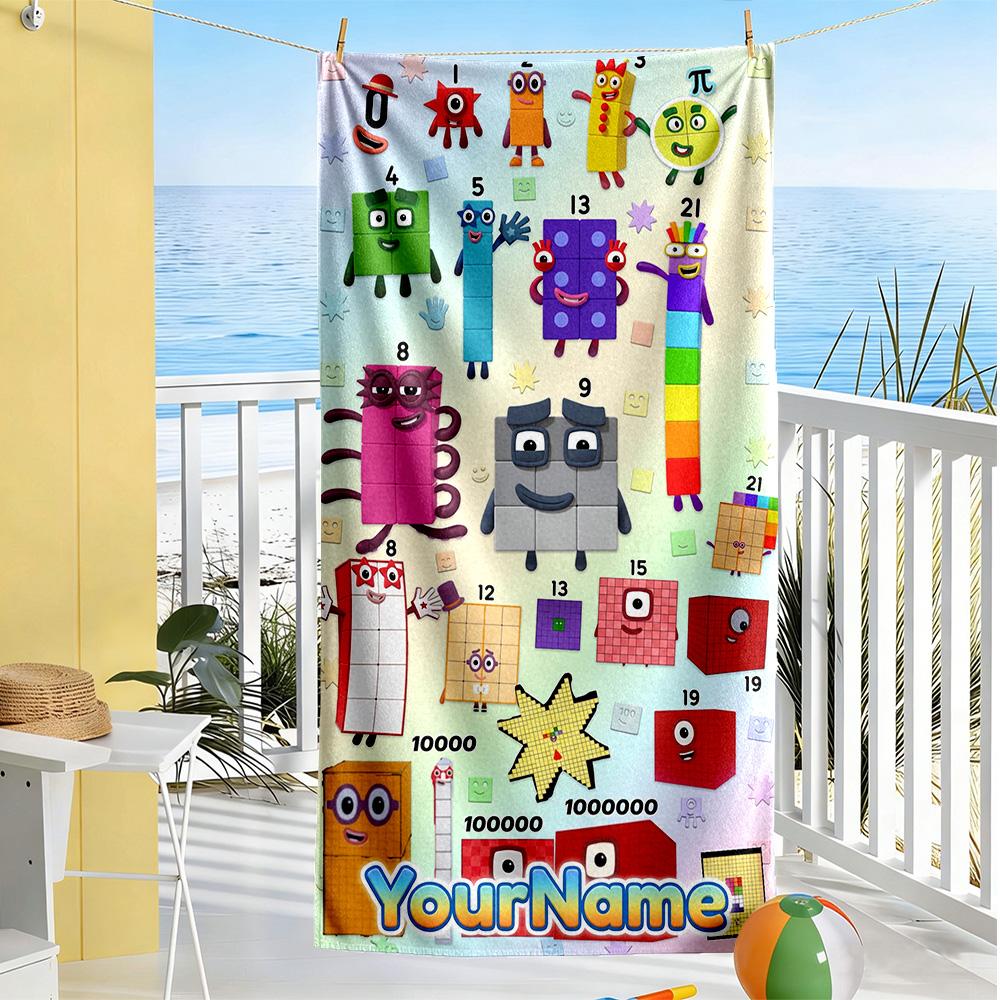 Numberblocks Customizable Name Beach Towel Soft Durable Quick-Dry Suitable for Swimming Gym Camping Yoga Vacation
