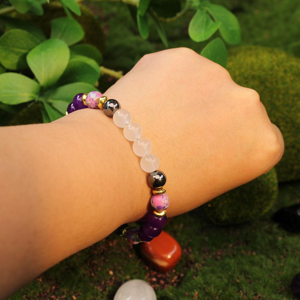 Festive Gifts Amethyst Clear Quartz Hematite Colorful Speckle Stone Beaded Bracelet Natural Fashion Jewelry For Men Women Daily Wear Gift