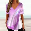 Gradient Stripes Printed V-neck Short Sleeved T-shirt Versatile Comfortable Fashionable Casual Women's T-shirt