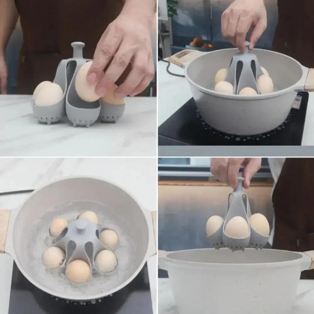 4/6 Holes Egg Cooker Silicone High-Temperature Resistant Egg Cooker Home Boiled Egg Support Bracket Kitchen Steamed Egg Tray