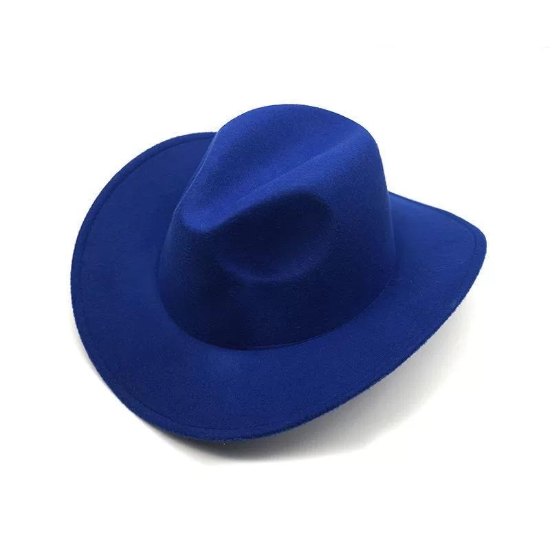 British Style Western Cowboy Hat Trendy Outdoor Gentleman Soft Felt Hat Large Brim Wool Solid Color Jazz Hat