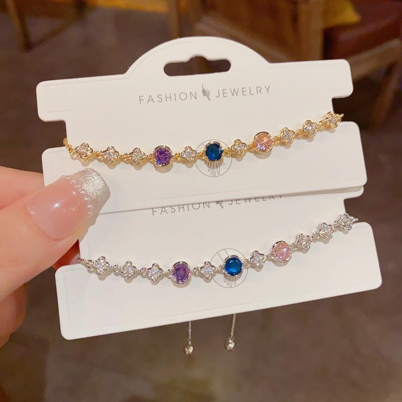 Light Luxury French Style Full Diamond Petal Pull Adjustable Women Fashion Bracelet