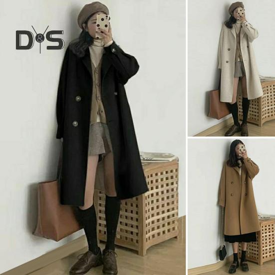 Dam Vinterkappa Nedvikt Krage Fickor Enfärgad Dubbelknäppt Förtjockad Lös Passform Kappa Termisk Långärmad Pendling Dejting Vår Höst