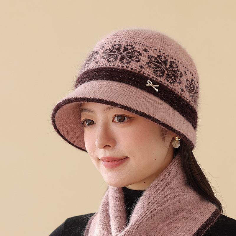 New Autumn and Winter Thickened Color Matching Thermal Hat Cold Mother Basin Hat Middle-aged and Elderly Fashion Hat